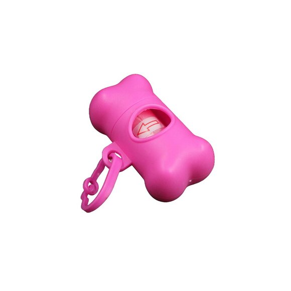 Pink Bone Shaped Poop Bag Dispenser with Poop Bags - Picture 2 of 3
